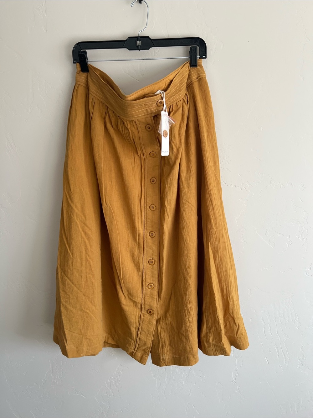 NWT ROOLEE Mustard Button Front Midi Skirt XXL Cottagecore